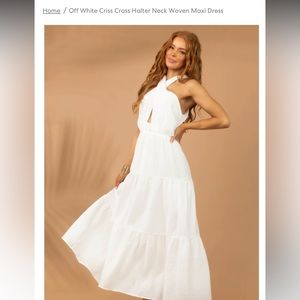 Elegant White Halter Neck Maxi Dress